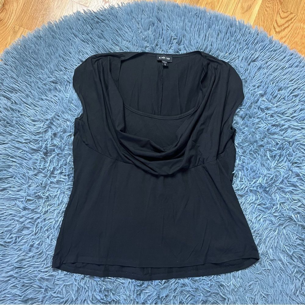 Ronen Chen Black Draped Cap Sleeve Top Size L